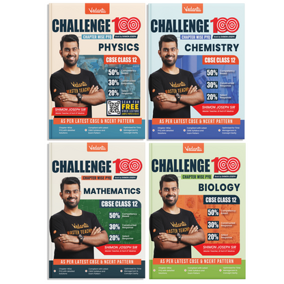 Vedantu Challenge 100 CBSE Class 12 PCMB Combo Books | Physics, Chemistry, Mathematics & Biology Chapterwise PYQs with Detailed Solutions | Latest CBSE & NCERT Pattern | Set of 4 Books
