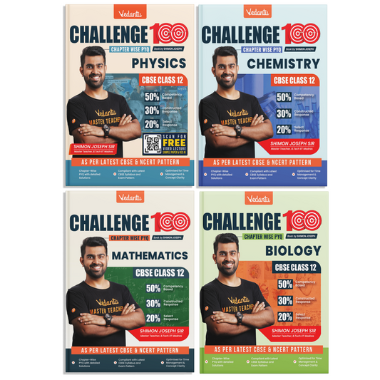 Vedantu Challenge 100 CBSE Class 12 PCMB Combo Books | Physics, Chemistry, Mathematics & Biology Chapterwise PYQs with Detailed Solutions | Latest CBSE & NCERT Pattern | Set of 4 Books