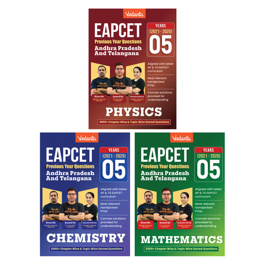 Vedantu EAPCET PCM Previous Year Questions Books (Physics, Chemistry & Mathematics) 2021–2025 | AP & TS EAPCET PYQs | 12,000+ Chapter-Wise & Topic-Wise Solved Questions | Free Ved AI & Pedagogy Access