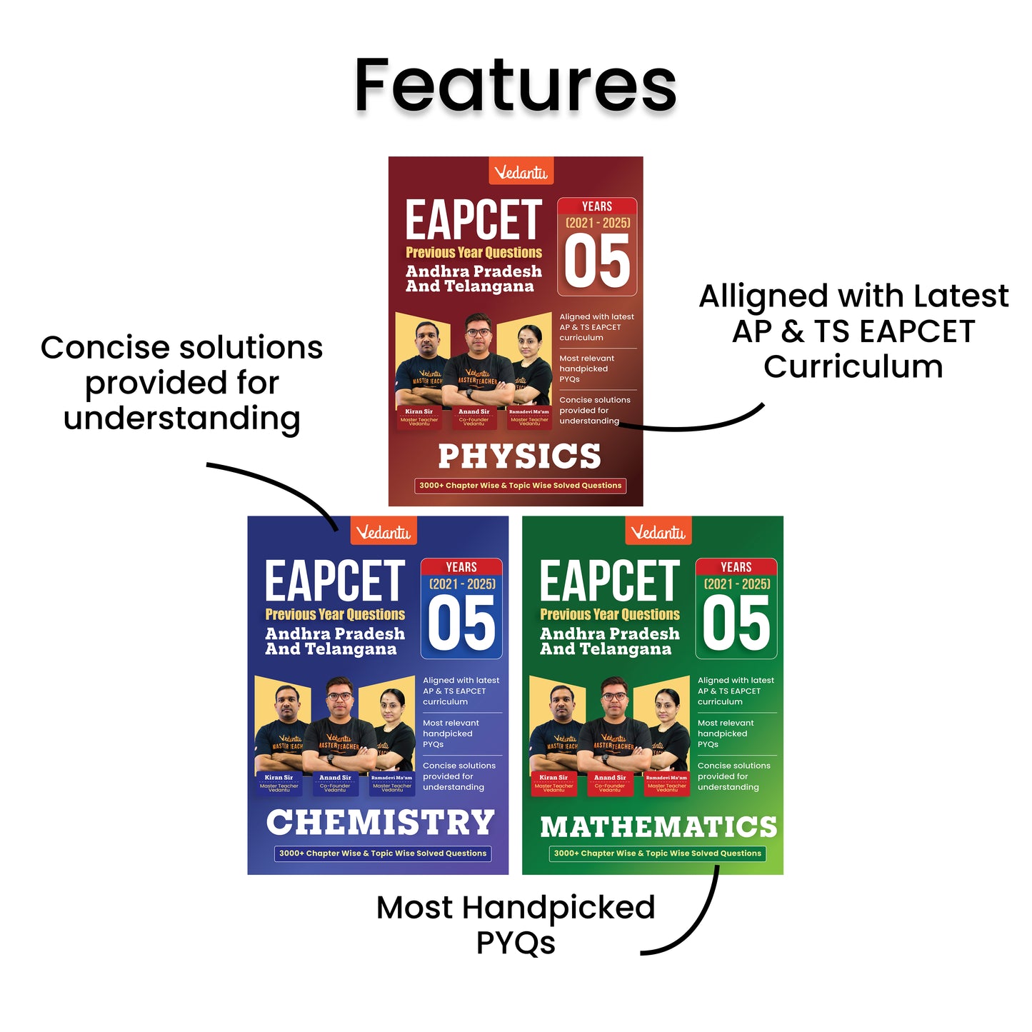 Vedantu EAPCET PCM Previous Year Questions Books (Physics, Chemistry & Mathematics) 2021–2025 | AP & TS EAPCET PYQs | 12,000+ Chapter-Wise & Topic-Wise Solved Questions | Free Ved AI & Pedagogy Access