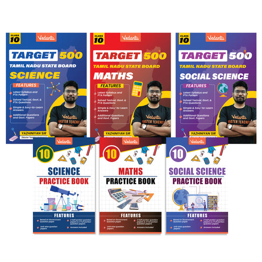 {Pre Order} Vedantu Target 500 Class 10 Combo Pack – Science, Maths, Social Science Practice Books | Tamil Nadu State Board | Latest Syllabus & PTA Pattern | Solved Questions & Government Papers | By Yazhiniyan Sir