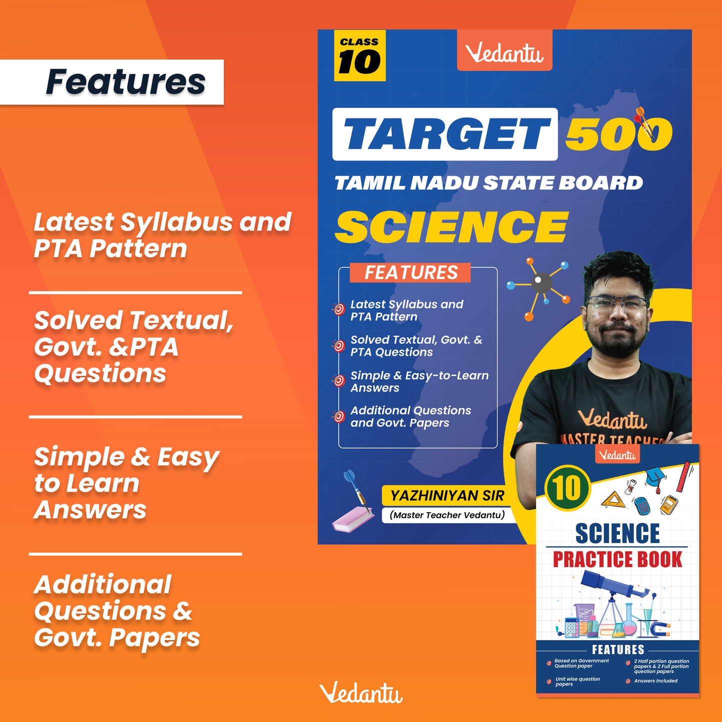 {Pre Order} Vedantu Target 500 Class 10 Combo Pack – Science, Maths, Social Science Practice Books | Tamil Nadu State Board | Latest Syllabus & PTA Pattern | Solved Questions & Government Papers | By Yazhiniyan Sir