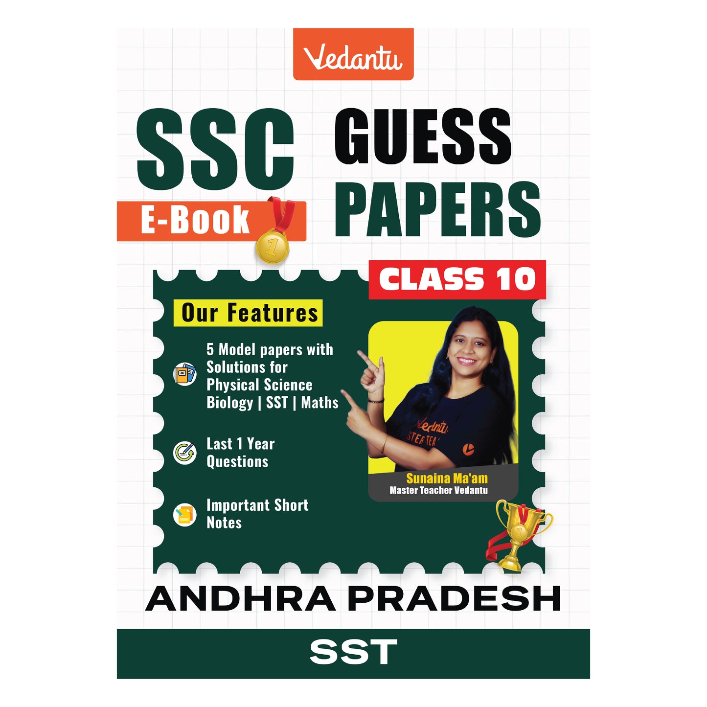 Digital Only – SSC Guess Papers 2026 | Andhra Pradesh State | Pedagogy | 5 Model Papers with Solutions | Last 5 Years Questions | Important Short Notes | Blueprint Based | Exam Pattern & Weightage | Physical Science, Biology, SST, Maths | Class 10
