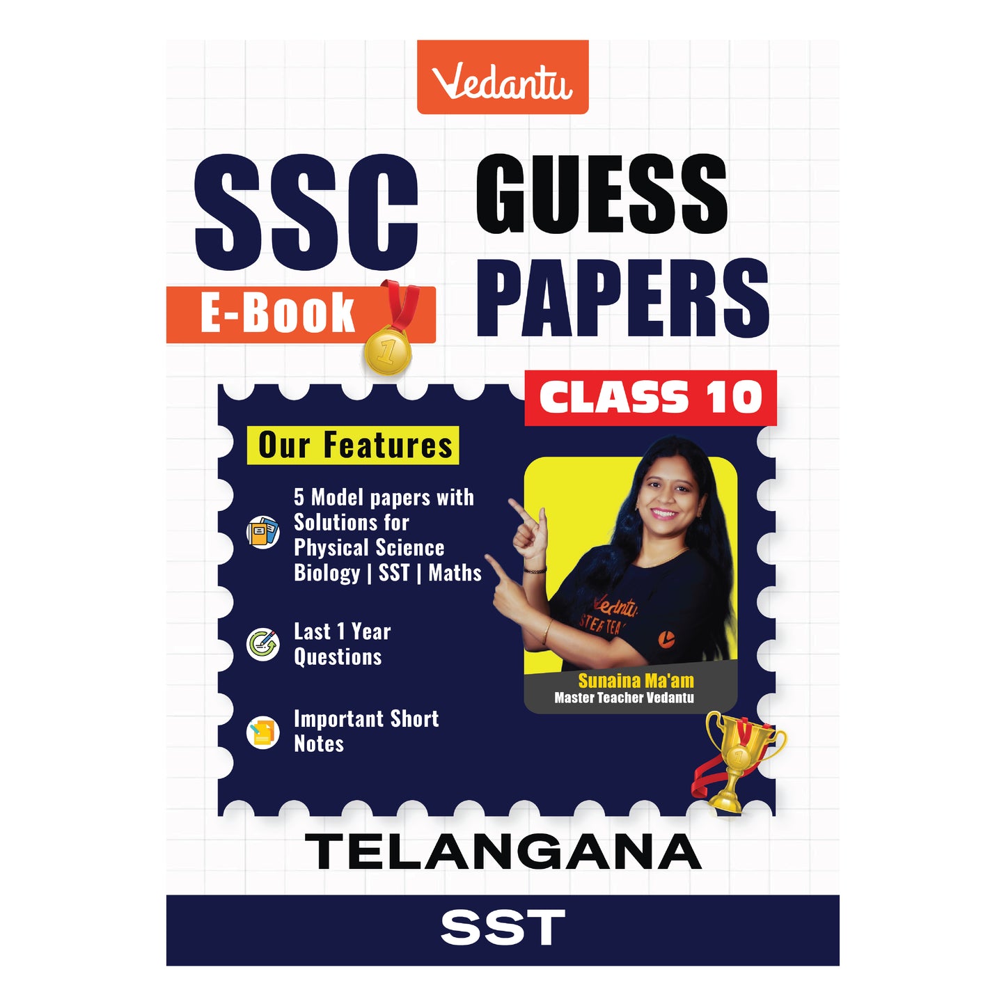 Digital Only – SSC Guess Papers 2026 | Telangana State | Pedagogy | 5 Model Papers with Solutions | Last 5 Years Questions | Important Short Notes | Blueprint Based | Exam Pattern & Weightage | Physical Science, Biology, SST, Maths | Class 10