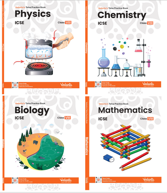 Grade 8 ICSE - Vedantu Tatva Practice (Set of 4 Books) - (Math, Physics, Chemistry, Biology)