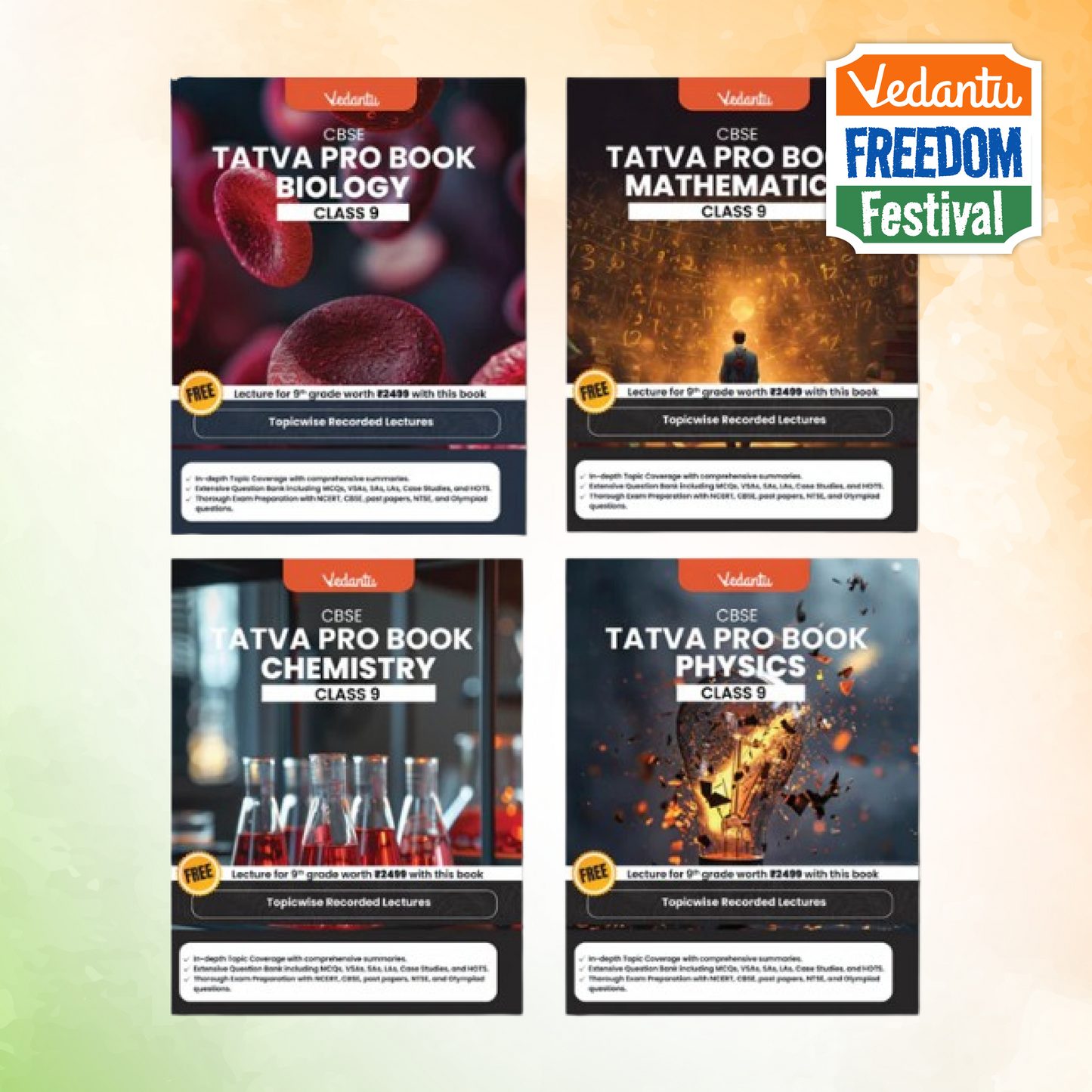 Vedantu Tatva Pro Question Bank Book CBSE Class 9 Set of 4 Books | Mathematics , Physics, Chemistry, Biology | Chapterwise - Topicwise Theory and Previous Year Questions | Free CBSE Class 9 Year Long Recorded Course