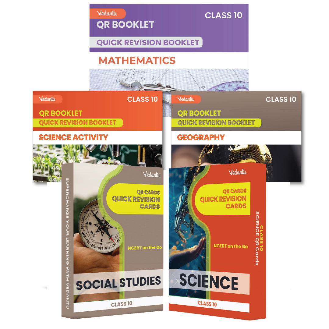 Vedantu Class 10  QR Flashcards &  Booklets Combo Of 5 |  Quick Revision Cards for Science & Social Studies with 3 QR Booklets for Science Activity Maths & Geography | CBSE 2026 Exam Preparation Guide