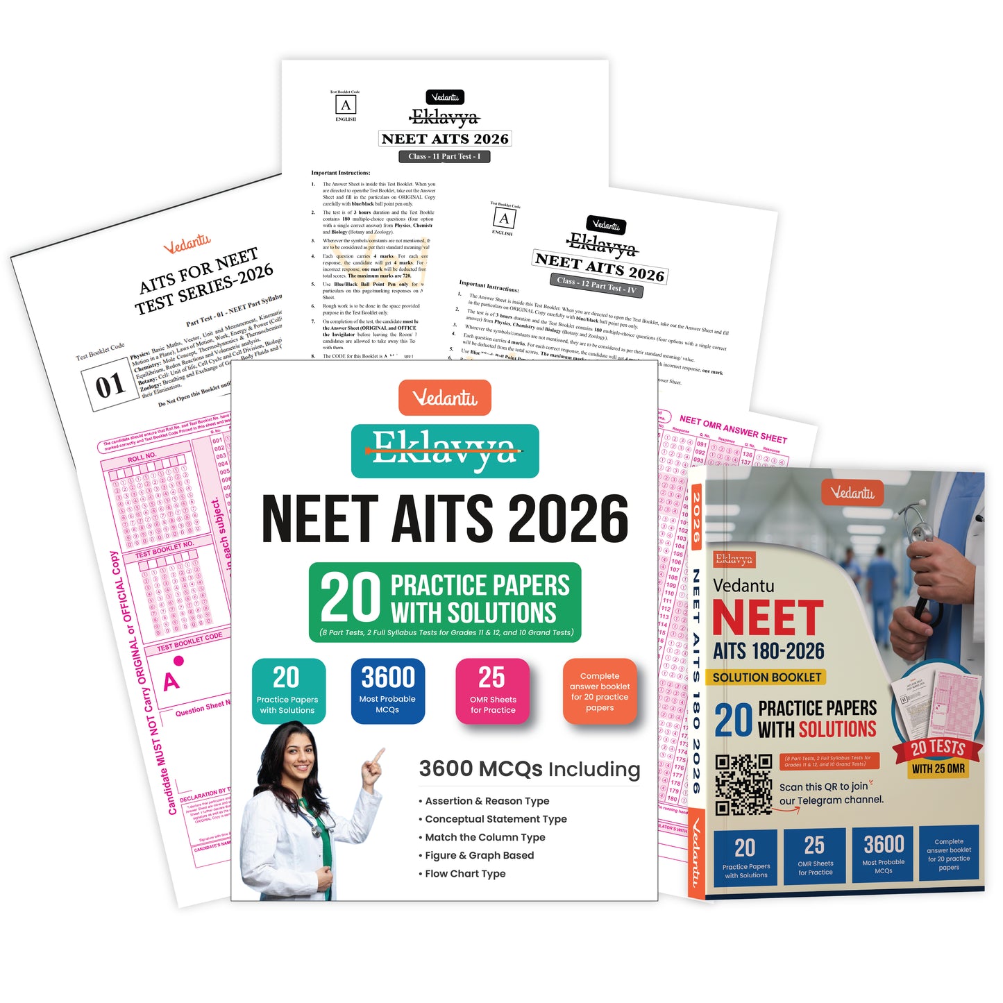 Vedantu NEET AITS 180 2026 | Latest NEET Pattern | 10+2 Full With 8 Part Syllabus Tests for Class 11 & 12 | 3600+ MCQs, 25 OMR Sheets & NCERT-Based Solution Booklet | Crack NEET with Confidence