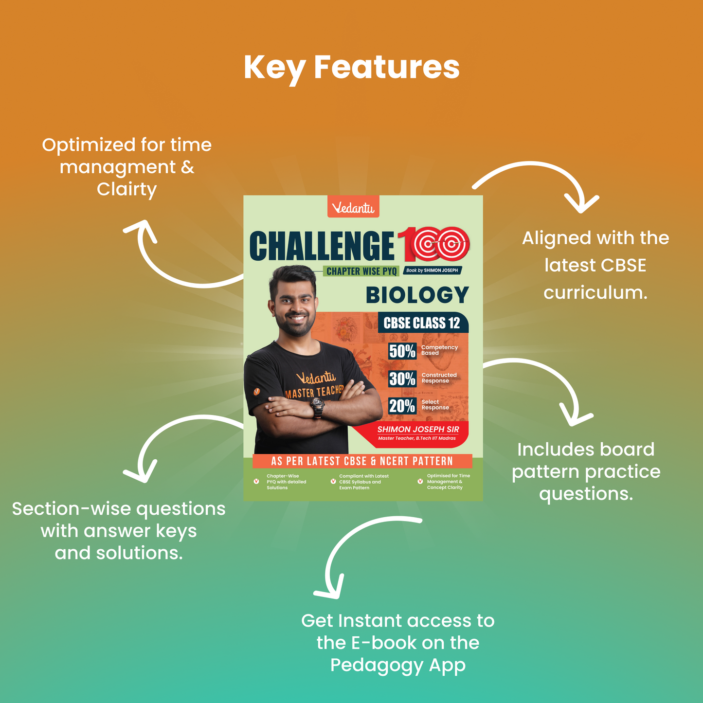 Vedantu Challenge 100 Biology Chapter-Wise PYQ Book for CBSE Class 12 by Shimon Joseph Sir | Latest NCERT & CBSE Pattern | Board Exam Practice with Solutions