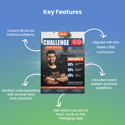 Vedantu Challenge 100 Social Science Class 10 Book | By Shimon Joseph | Latest CBSE Syllabus | Chapter-wise PYQs with Detailed Solutions | Competency-Based MCQs, Maps & Diagram Questions