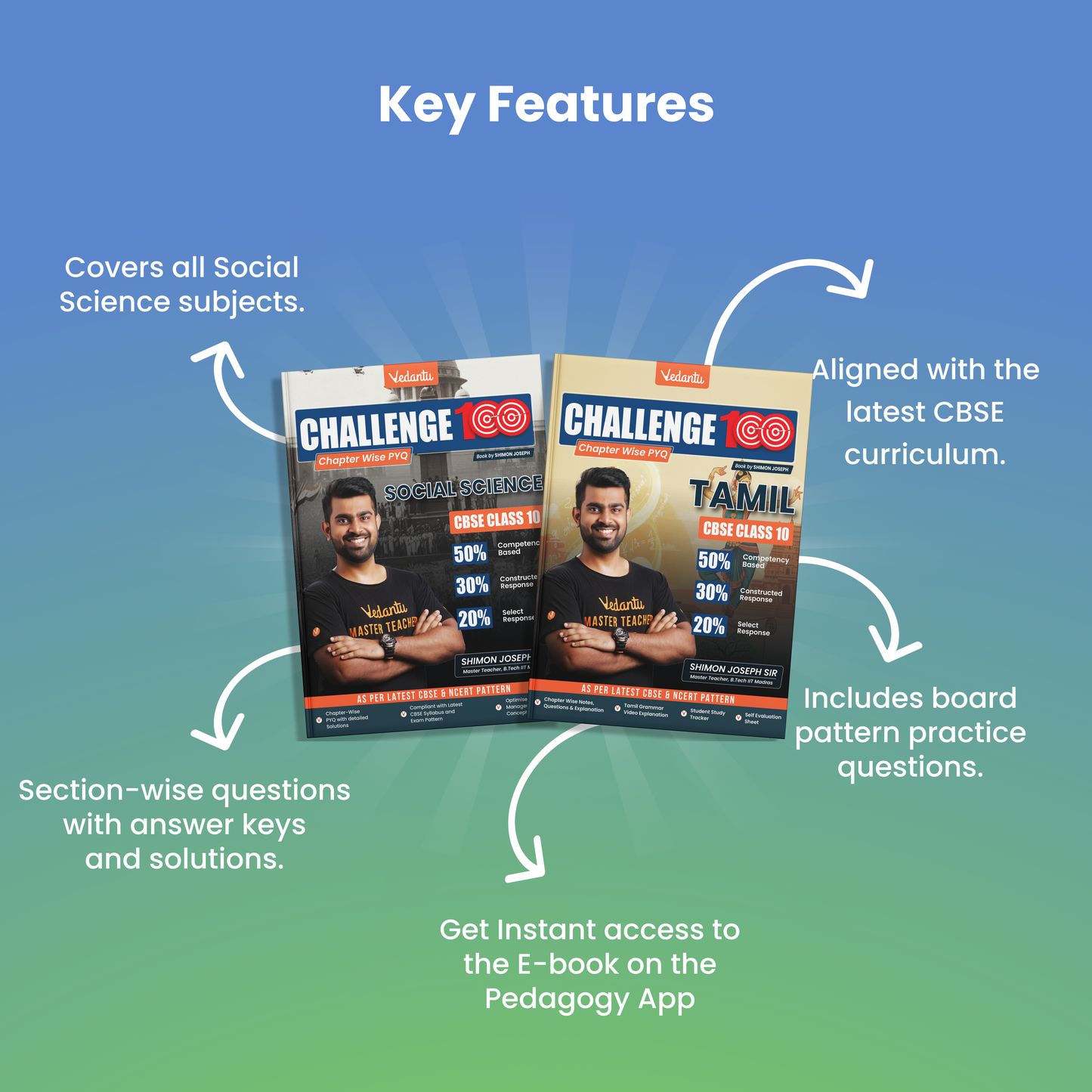 Vedantu Challenge 100 CBSE Class 10 Tamil & Social Science Combo (Set of 2)| By Shimon Joseph | Latest CBSE & NCERT Pattern | Chapter-wise PYQs with Detailed Solutions | Competency-Based MCQs, Maps & Diagram Questions