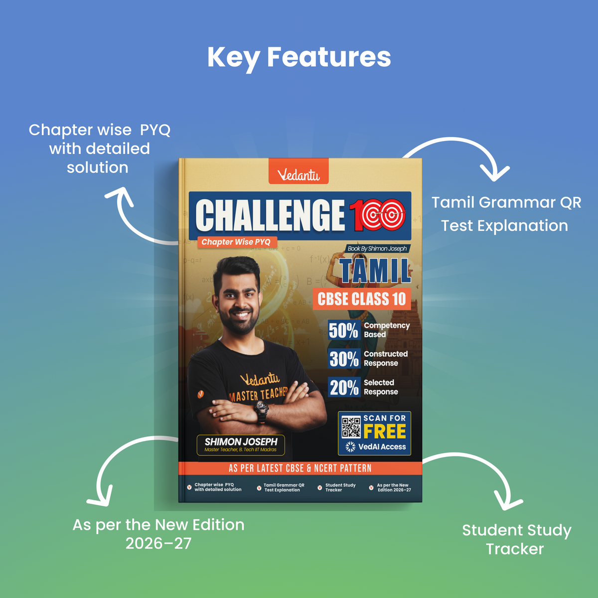 Vedantu Challenge 100 Tamil Class 10 | By Shimon Joseph | Latest CBSE Syllabus | Chapter-wise PYQ with Detailed Solutions | Tamil Grammar QR Test Explanation | Student Study Tracker | Competency-Based Pattern | As per New Edition 2026–27