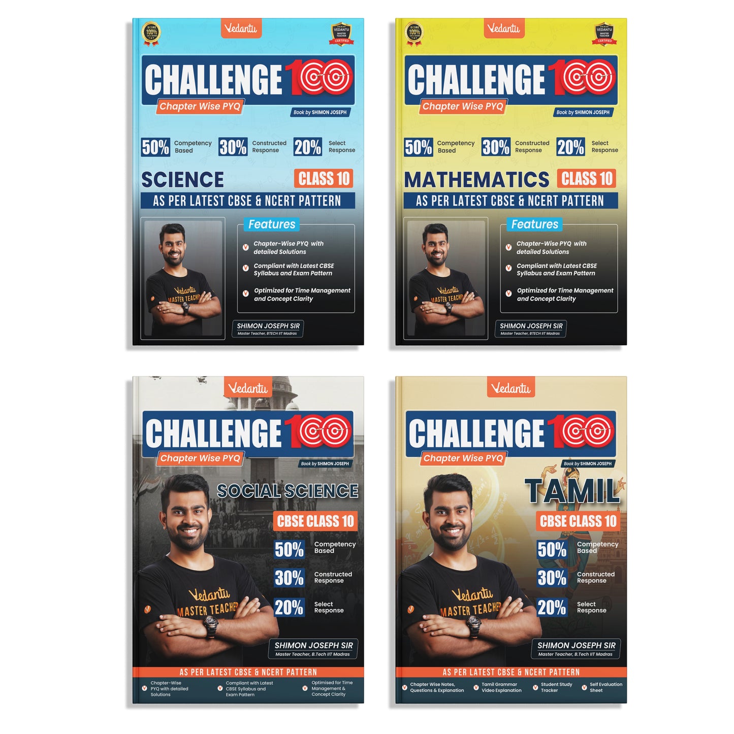 Vedantu Challenge 100 Class 10 Combo Set of 4 Books | Science, Mathematics, Tamil & Social Science | By Shimon Joseph | Latest CBSE & NCERT Pattern | Chapter-wise PYQs with Detailed Solutions | QR Video Guide