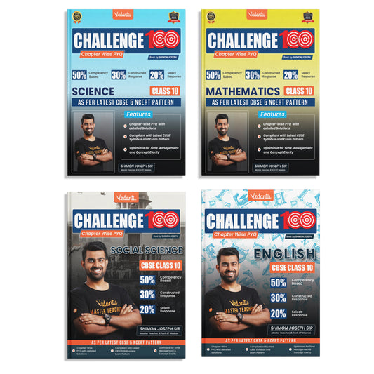Vedantu Challenge 100 Class 10 Combo Books Set of 4 | Mathematics, Science, Social Science & English | Chapter-Wise PYQs with Detailed Solutions | Latest CBSE & NCERT Pattern | Complete Board Exam Preparation 2026
