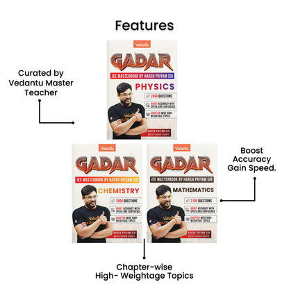 Vedantu Gadar Books Combo PCM (Physics Chemistry Mathematics) for JEE Main 2026 by Harsh Priyam Sir | 7000+ Questions, Chapterwise Formulas, High Weightage Topics, Diagram Based Problems, QR Video Solutions