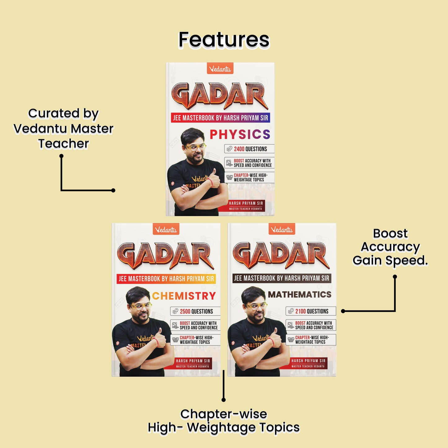 Vedantu Gadar Books Combo PCM (Physics Chemistry Mathematics) for JEE Main 2026 by Harsh Priyam Sir | 7000+ Questions, Chapterwise Formulas, High Weightage Topics, Diagram Based Problems, QR Solutions