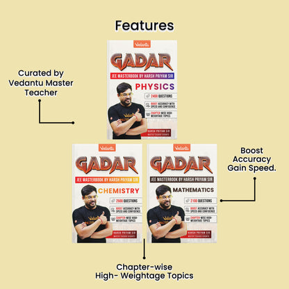 Vedantu Gadar Books Combo PCM (Physics Chemistry Mathematics) for JEE Main 2026 by Harsh Priyam Sir | 7000+ Questions, Chapterwise Formulas, High Weightage Topics, Diagram Based Problems, QR Solutions