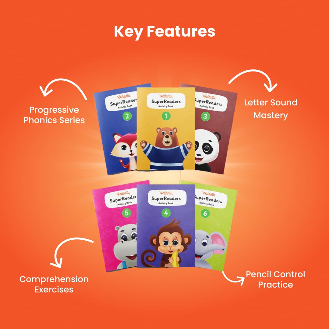 Vedantu Early Learning SuperReaders Activity Book Set for Kids (1-6) | With 40+ Colourful Worksheets | Master Phonics, Grammar, Word Analysis & Reading Fluency | Fun Projects & Short Stories for Ages 4 to 8 Years