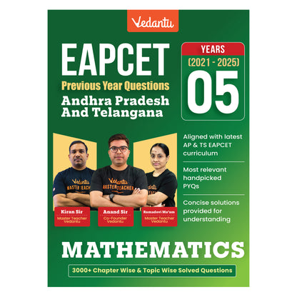 Vedantu EAPCET PCM Previous Year Questions Books (Physics, Chemistry & Mathematics) 2021–2025 | AP & TS EAPCET PYQs | 12,000+ Chapter-Wise & Topic-Wise Solved Questions | Free Ved AI & Pedagogy Access