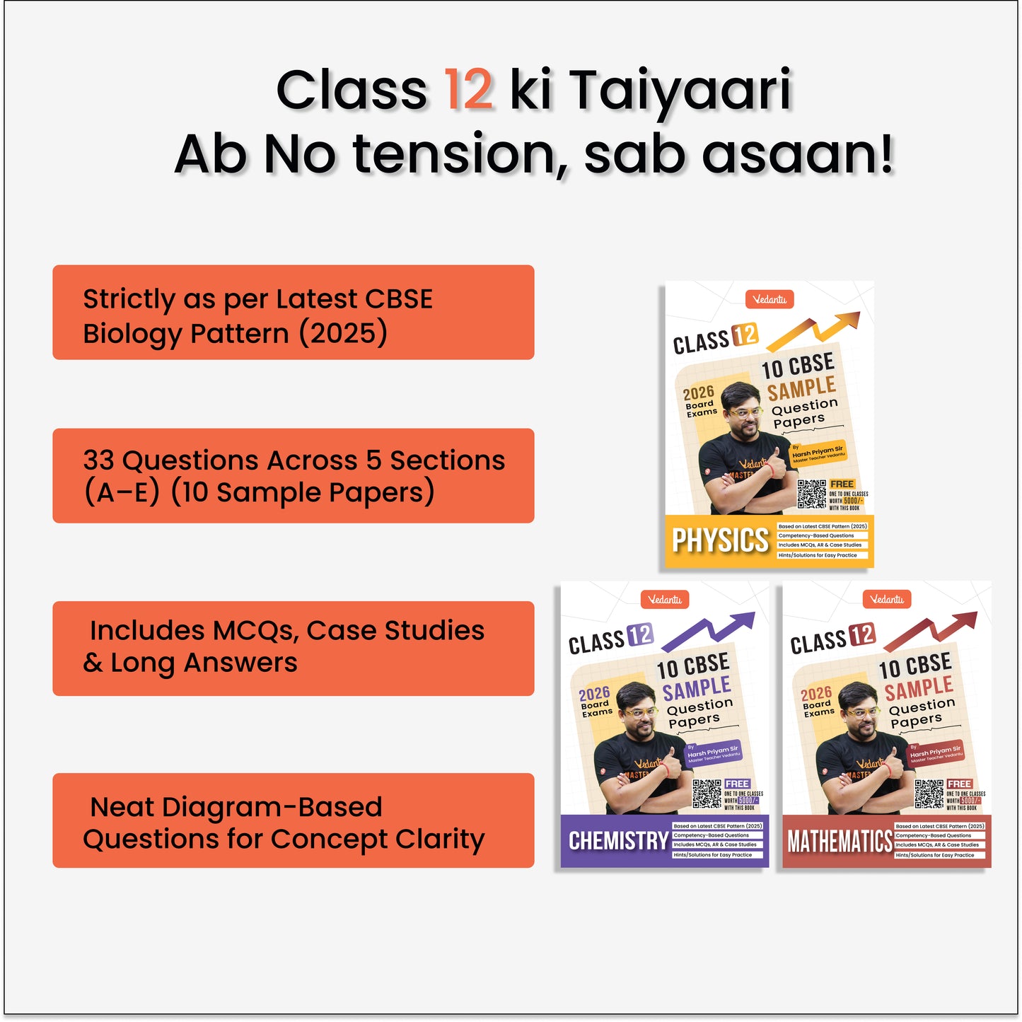 Vedantu CBSE Class 12 PCM Sample Question Papers 2026 Exam Combo (Physics, Chemistry & Maths) | 30 Solved Sample Papers | Includes MCQs, Case Studies & Long Answers | Ideal for CBSE Board Exam 2026