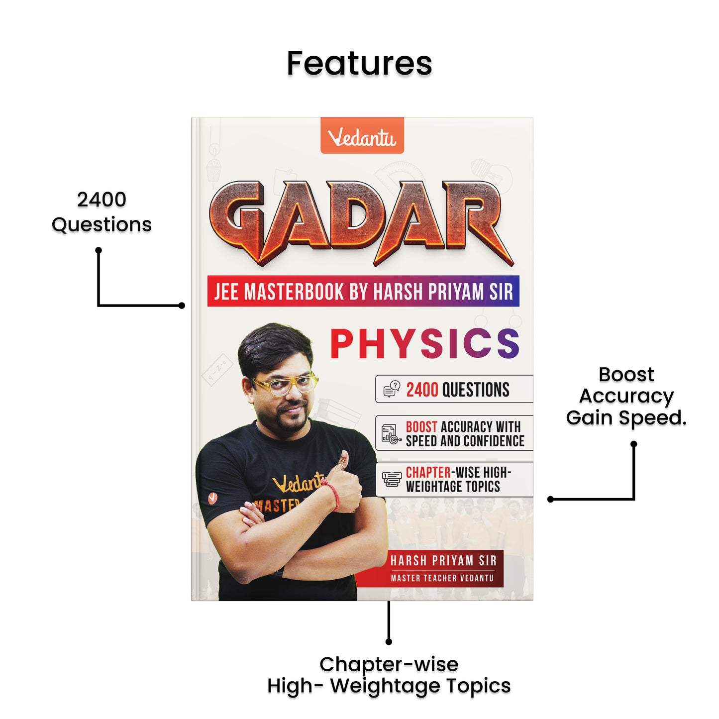 Vedantu Gadar Physics Book For JEE Main 2026 | By Harsh Priyam Sir | Chapterwise Formulas, High Weightage Topic Questions, Diagram Based Problems, QR Video Solutions, 2400+ Practice for Accuracy & Speed