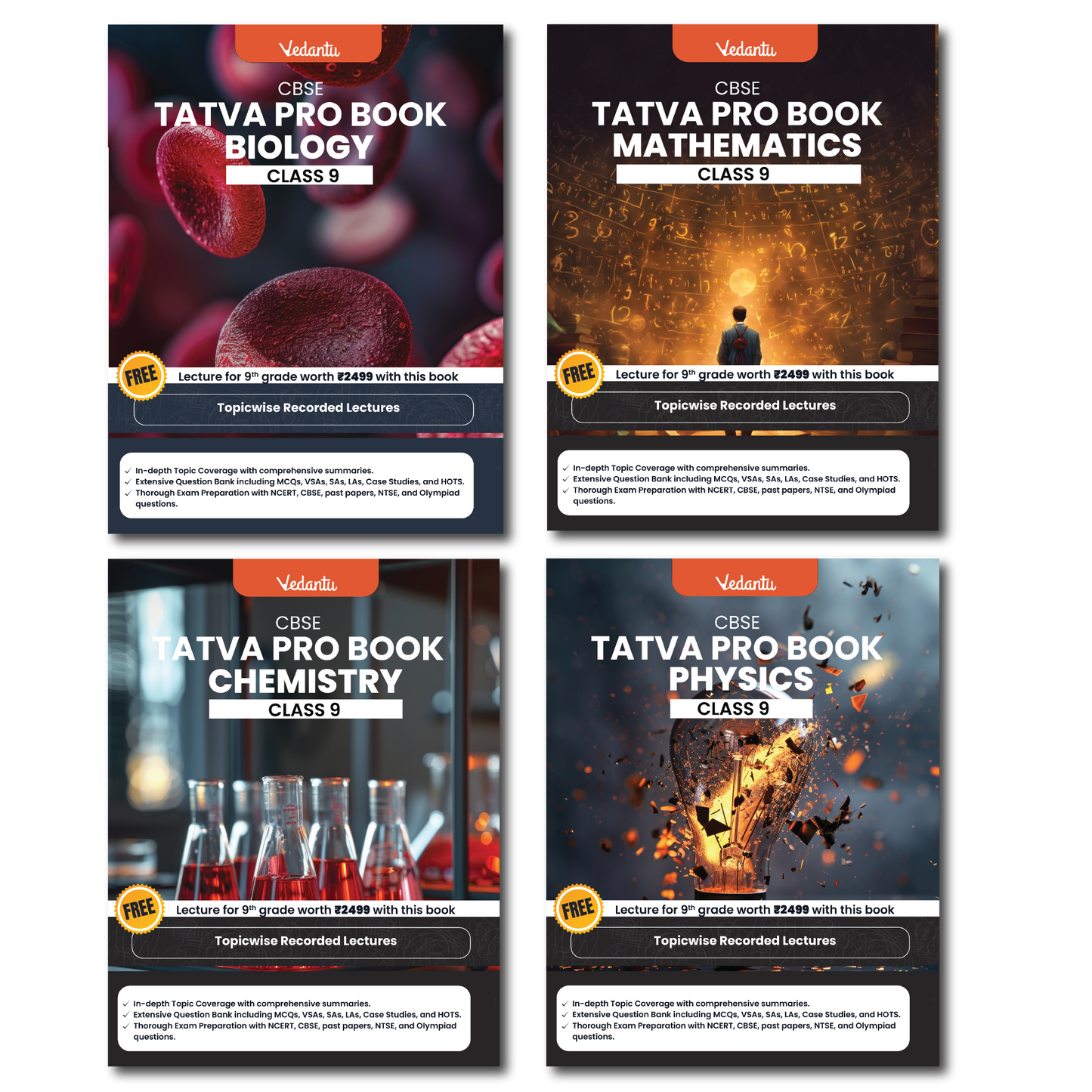 Vedantu Tatva Pro Question Bank Book CBSE Class 9 Set of 4 Books | Mathematics , Physics, Chemistry, Biology | Chapterwise - Topicwise Theory and Previous Year Questions | Free CBSE Class 9 Year Long Recorded Course