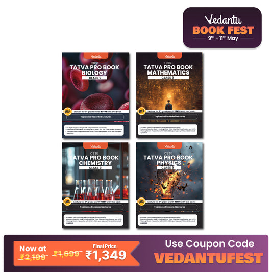 Vedantu Tatva Pro Question Bank Book CBSE Class 9 Set of 4 Books | Mathematics , Physics, Chemistry, Biology | Chapterwise - Topicwise Theory and Previous Year Questions | Free CBSE Class 9 Year Long Recorded Course