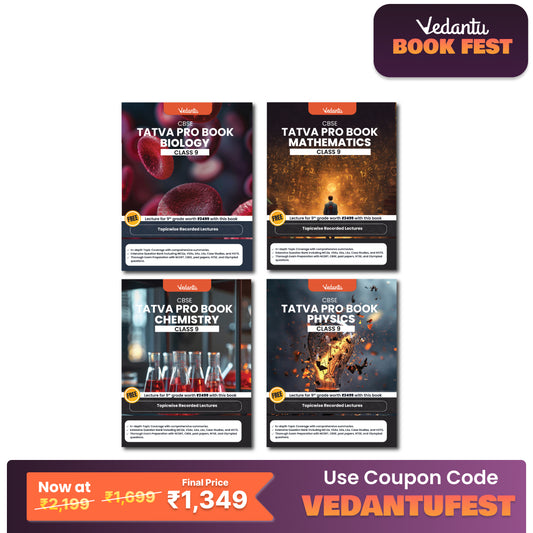 Vedantu Tatva Pro Question Bank Book CBSE Class 9 Set of 4 Books | Mathematics , Physics, Chemistry, Biology | Chapterwise - Topicwise Theory and Previous Year Questions | Free CBSE Class 9 Year Long Recorded Course